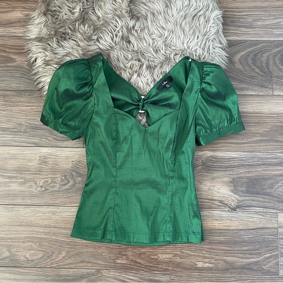 Lulus Emeral Green Puff Sleeve Top (Petite) - Picture 4 of 8